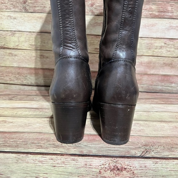 Frye Brown Leather Malorie Tall Heeled Boots - Picture 7 of 11